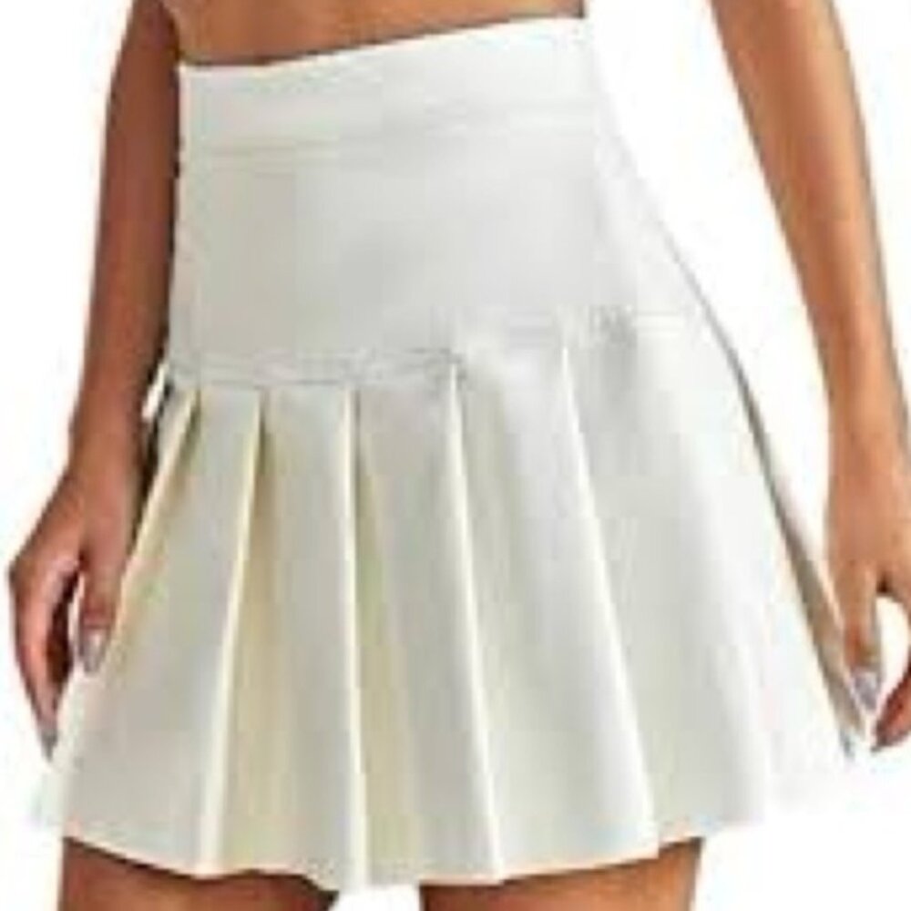 Gaze Cream Pleated Mini Skater Skirt Tennis Style NWT S